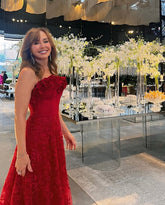 Stunning Red A-Line Sweetheart Sleeveless Long Lace Mother of the Bride Dress With Handmade Flowers